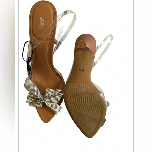 Zara Tan and Silver Heels with Bow Detail - Picture 4 of 5